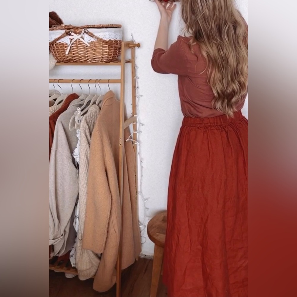 Not Perfect Linen Rust Midi Skirt